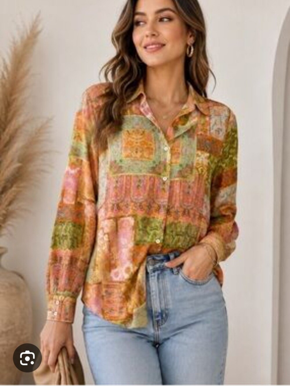 Rose And Olive Chiffon Blouse Size XL